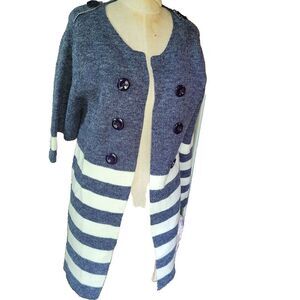 Karen Hart Stripe Open Cardigan Sweater Womens Size M Blue